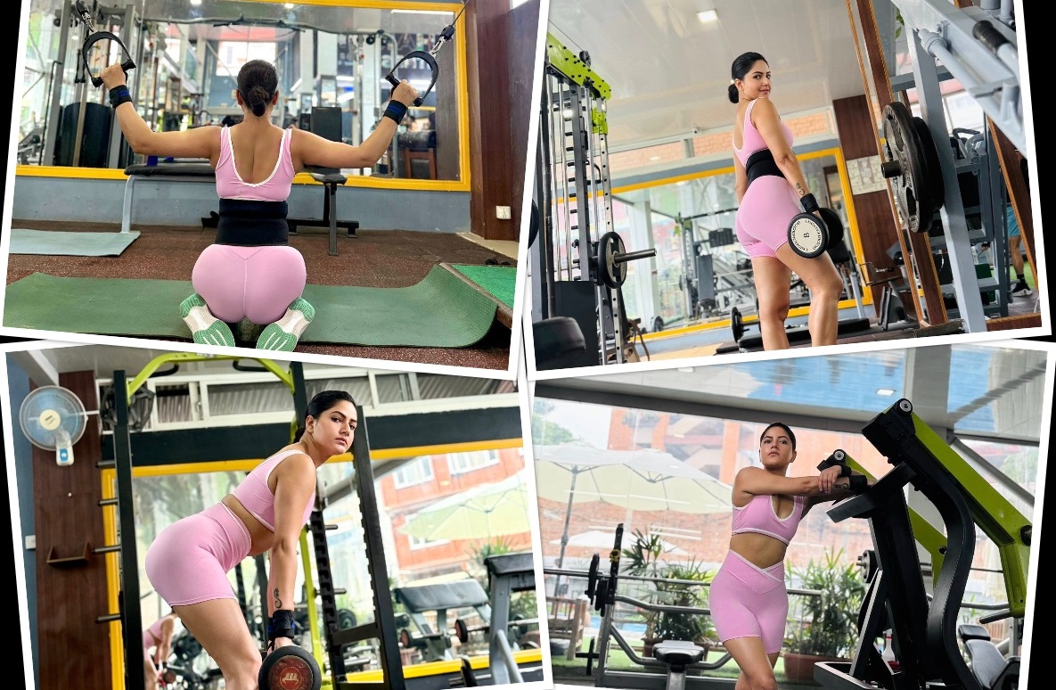 Actress Varsha Sivakoti keeps fit at the gym [Photos]